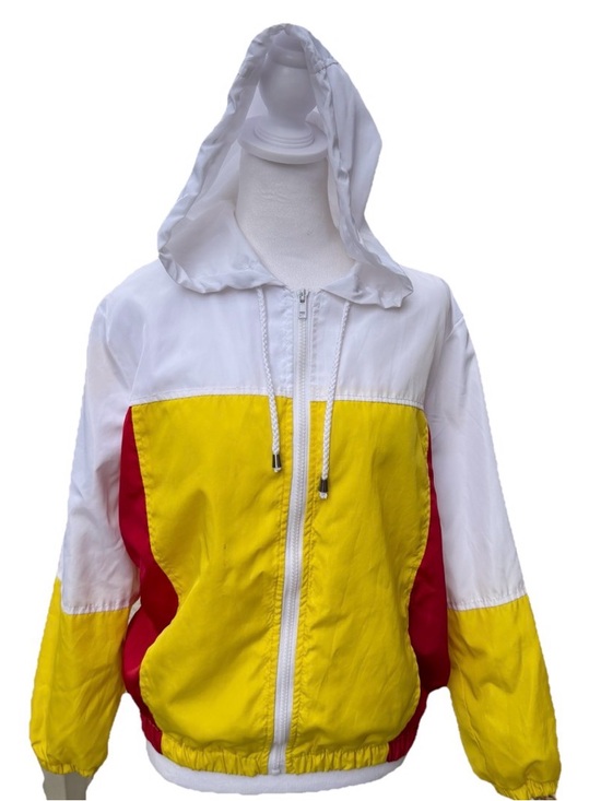 Urban Retro Jackets & Blazers - Urban Retro Colorblock Windbreaker Yellow Red White Women Small Zip Jacket Hood